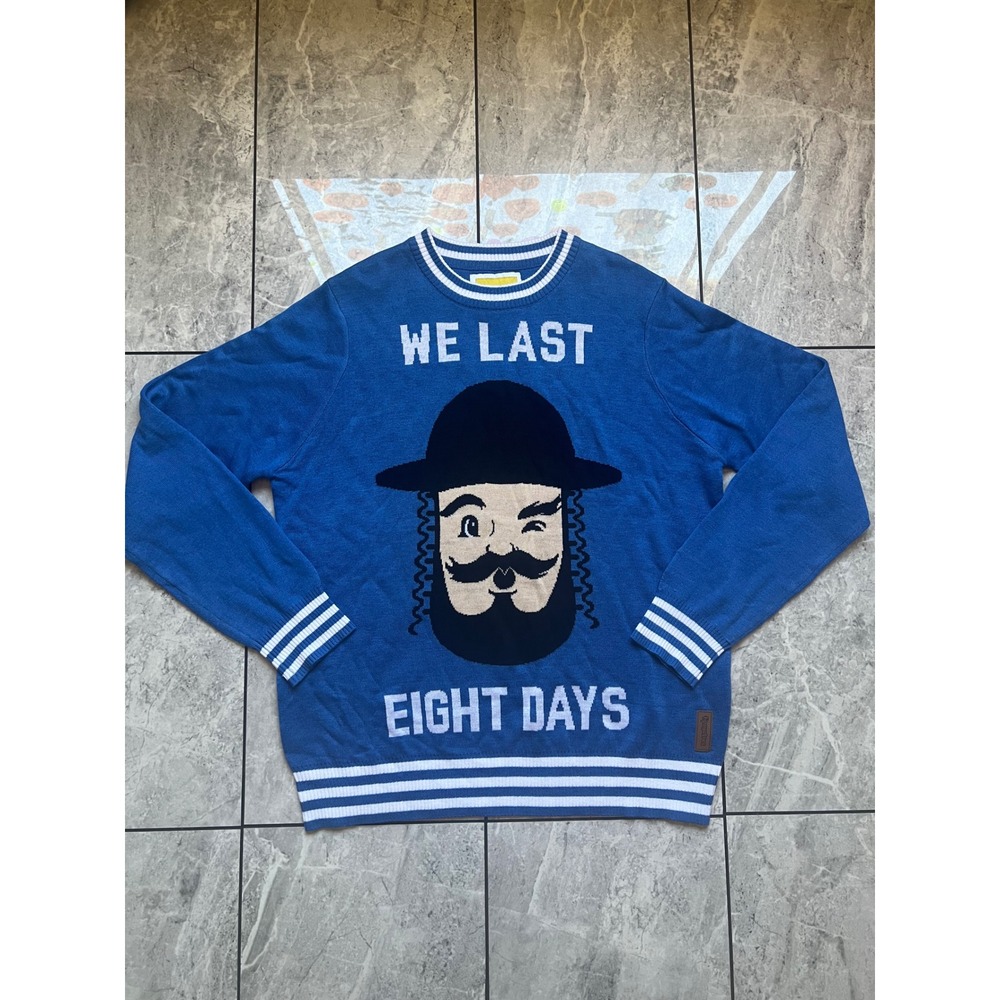 Tipsy Elves Mens Hanukkah Sweater Blue We Last Eight Days Graphic XL Holiday